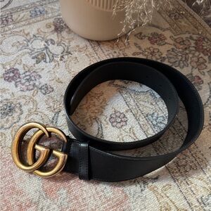 Gucci Marmont Wide Black Belt with Gold Buckle
